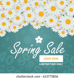 Spring Sale Ad Vector Background, Flowers Elements Illustration