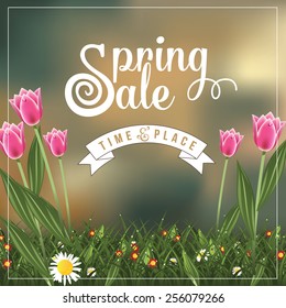 Spring sale advertising background template EPS 10 vector royalty free stock illustration for greeting card, ad, promotion, poster, flier, blog, article, ad, marketing, florist, retail shop, brochure