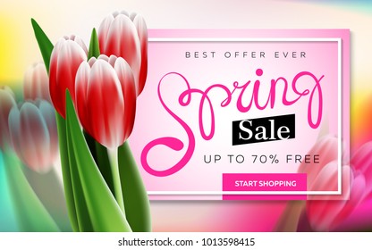 Spring Sale advertising banner with tulips and pretty lettering