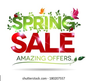 Spring sale, amazing offers message on a white background