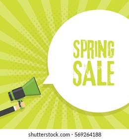 Spring Sale Announcement Megaphone in Retro Background Vector Illustration
