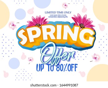 Spring sale background banner poster with beautiful colorful flower.