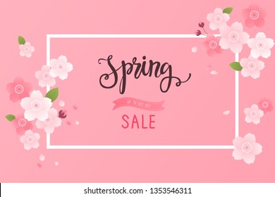 Spring sale background with beautiful cherry blossom.