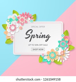 Spring sale background with beautiful colorful flower. Can be used for template, banners, wallpaper, flyers, invitation, posters, brochure, voucher discount. Vector illustration