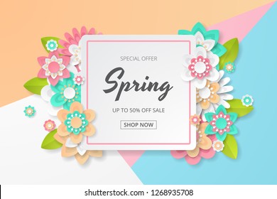 Spring sale background with beautiful colorful flower. Can be used for template, banners, wallpaper, flyers, invitation, posters, brochure, voucher discount. Vector illustration