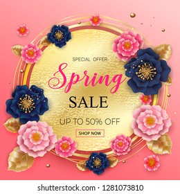 Spring sale background with beautiful colorful flower. Can be used for template, banners, wallpaper, flyers, invitation, posters, brochure, voucher discount. Vector illustration