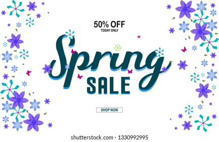 Spring sale background with beautiful colorful flower. Vector illustration template, banners, Wallpaper, flyers, invitation, posters, brochure, voucher 50% discount offer. - Vector