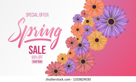 Spring sale background with beautiful colorful flower. illustration template.banners.Wallpaper.flyers, invitation, posters, brochure, voucher discount. - Vector
