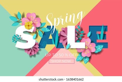 Spring sale background with beautiful colorful flower. Vector illustration template.banners.Wallpaper.flyers, invitation, posters, brochure, voucher discount.