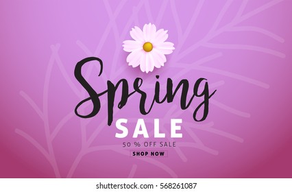 Spring sale background with beautiful colorful flower. Vector illustration template.banners.Wallpaper.flyers, invitation, posters, brochure, voucher discount.