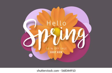 Spring sale background with beautiful colorful flower. Vector illustration template.banners.Wallpaper.flyers, invitation, posters, brochure, voucher discount.