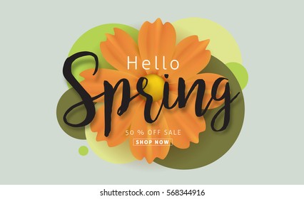 Spring sale background with beautiful colorful flower. Vector illustration template.banners.Wallpaper.flyers, invitation, posters, brochure, voucher discount.
