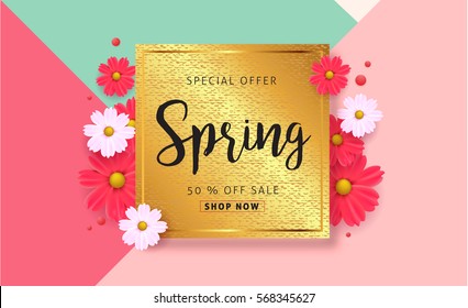 Spring sale background with beautiful colorful flower. Vector illustration template.banners.Wallpaper.flyers, invitation, posters, brochure, voucher discount.