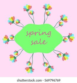 Spring sale background with beautiful colorful flower. Vector illustration template.banners.Wallpaper, flayer, invitation, posters, brochure, voucher discount.