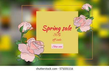 Spring sale background with beautiful colorful flower. Vector illustration template, banners. Wallpaper, fliers, invitation, posters, brochure, voucher discount.