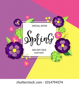 Spring sale background with beautiful daisy flower, vector illustration template, banners, Wallpaper, invitation, posters, brochure, voucher discount.