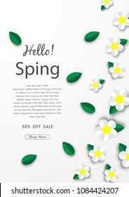 Spring sale background with beautiful flower, vector illustration template