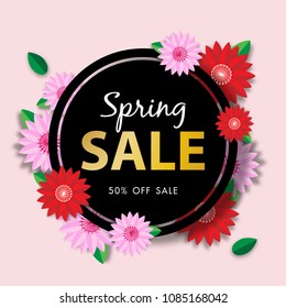 Spring sale background with beautiful flower, vector illustration template