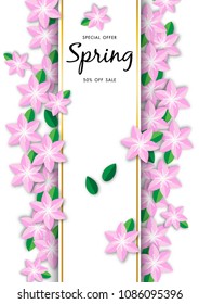 Spring sale background with beautiful flower, vector illustration template