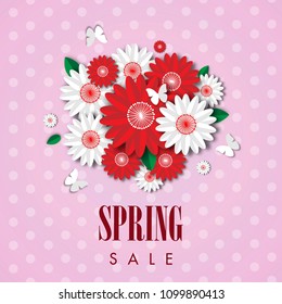 Spring sale background with beautiful flower, vector illustration template
