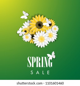 Spring sale background with beautiful flower, vector illustration template