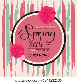 Spring sale background with beautiful flower. Sale Banner