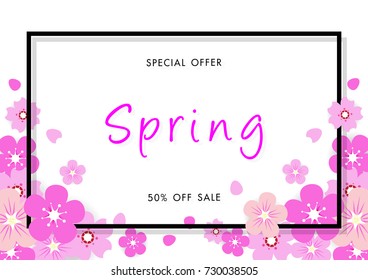 Spring sale background with beautiful flower, vector illustration template, banners, Wallpaper, invitation, posters, brochure, voucher discount