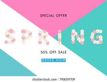 Spring sale background with beautiful flower, vector illustration template, banners, Wallpaper, invitation, posters, brochure, voucher discount.