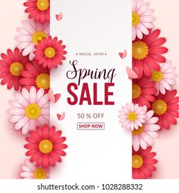 Spring sale background with beautiful flowers.