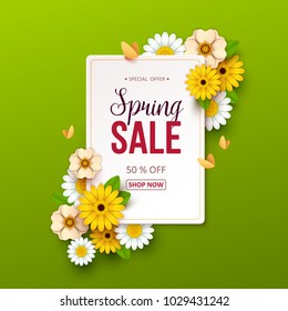 Spring sale background with beautiful flowers.