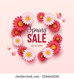 Spring sale background with beautiful flowers.