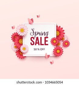 Spring sale background with beautiful flowers.