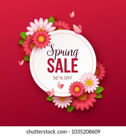 Spring sale background with beautiful flowers.