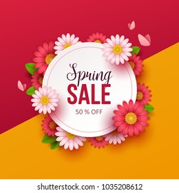 Spring sale background with beautiful flowers.