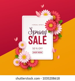 Spring sale background with beautiful flowers.