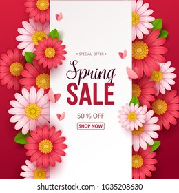 Spring sale background with beautiful flowers.