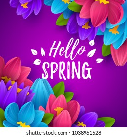 Spring sale background with beautiful flowers. Vector illustration