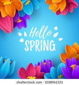 Spring sale background with beautiful flowers. Vector illustration