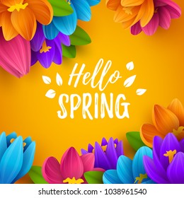 Spring sale background with beautiful flowers. Vector illustration