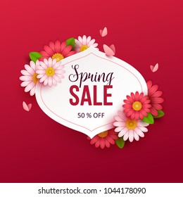 Spring sale background with beautiful flowers. Vector illustration