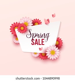 Spring sale background with beautiful flowers. Vector illustration