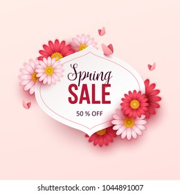 Spring sale background with beautiful flowers. Vector illustration