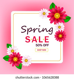 Spring sale background with beautiful flowers.