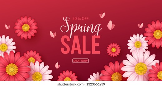 Spring sale background with beautiful flowers. Vector illustration