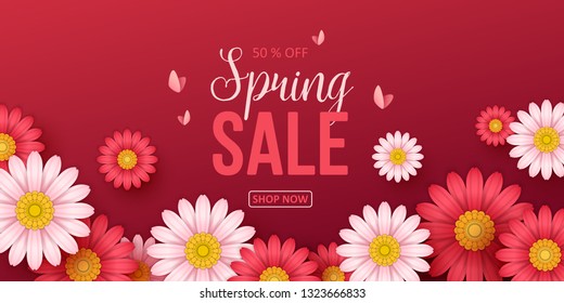 Spring sale background with beautiful flowers. Vector illustration