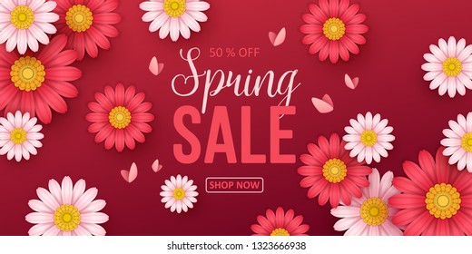 Spring sale background with beautiful flowers. Vector illustration