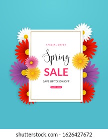 Spring sale background with beautiful flowers