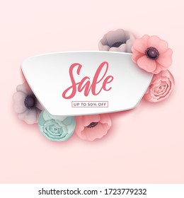 Spring sale background with beautiful flowers. Vector illustration