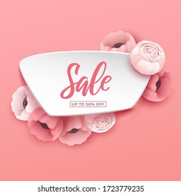 Spring sale background with beautiful flowers. Vector illustration