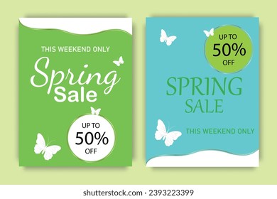 Spring sale background with beautiful flowers and butterflies. Vector illustration.